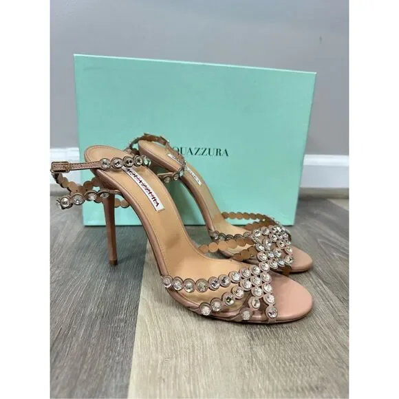 Aquazzura Tequila Crystal-Embellished Leather Sandals in Powder Pink EU40 $1525 - Picture 8 of 15